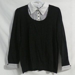 JOSEPH A. | medium | Pullover Sweater With Faux Striped Shirt | Rolled Cuffs